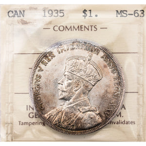 SOLD Canada 1935 $1 Silver Dollar Coin First Year of Issue! - ICCS MS-63