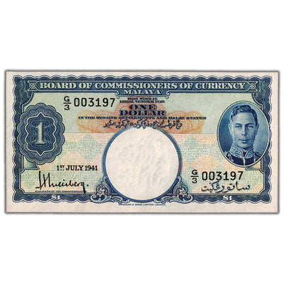 SOLD Malaya 1941 $1 One Dollar Note P #11 - AU/UNC