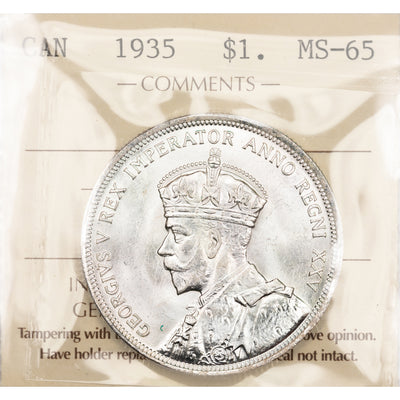 SOLD Canada 1935 $1 Silver Dollar Coin - First Year of Issue - ICCS MS-65