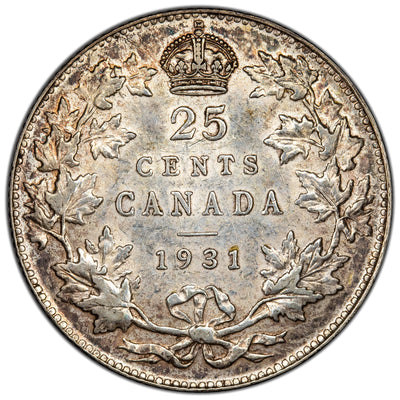 Canada 1931 25 Cents Quarter Silver Coin - Almost Uncirculated