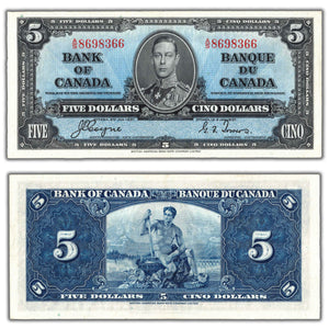 SOLD $5 1937 Bank of Canada Note Coyne-Towers A/S Prefix BC-23c - EF/AU