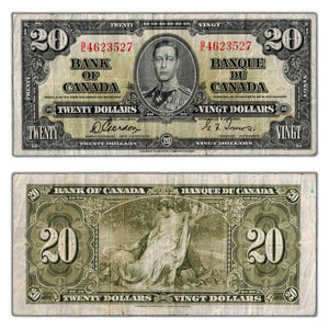 SOLD $20 1937 Bank of Canada Note Gordon-Towers B/E Prefix BC-25b - Fine