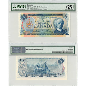 SOLD $5 1972 Bank of Canada Note *SF Replacement Prefix BC-48bA - PMG Gem UNC-65 EPQ