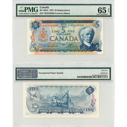 $5 1972 Bank of Canada Note *SF Replacement Prefix BC-48bA - PMG Gem UNC-65 EPQ