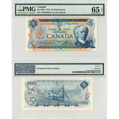 SOLD $5 1972 Bank of Canada Note *SF Replacement Prefix BC-48bA - PMG Gem UNC-65 EPQ