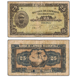 French West Africa 1942 25 Francs Note P #30a - Circulated