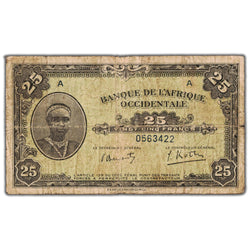 French West Africa 1942 25 Francs Note P #30a - Circulated