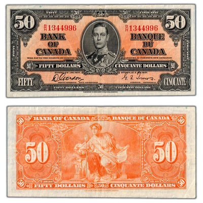 SOLD $50 1937 Bank of Canada Note Gordon-Towers B/H Prefix BC-26b - VF