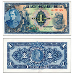 Colombia 1954 1 One Peso Oro Note P #380g - Choice UNC
