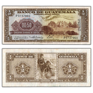 SOLD Guatemala 1967 1/2 Half Quetzal Note P #51d - VF
