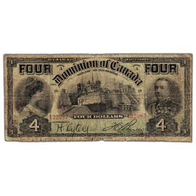SOLD $4 1902 Dominion of Canada Note "FOUR" at Top DC-17b - Circulated