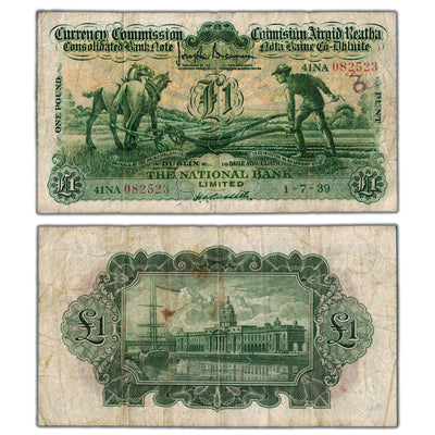 Ireland The National Bank 1939 1 One Pound "Ploughman" Note P #26 - Pencil