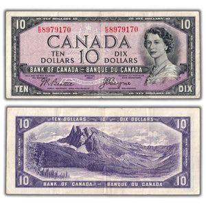 SOLD $10 1954 Bank of Canada Note Devil Face E/D Changeover Prefix BC-32b - VF