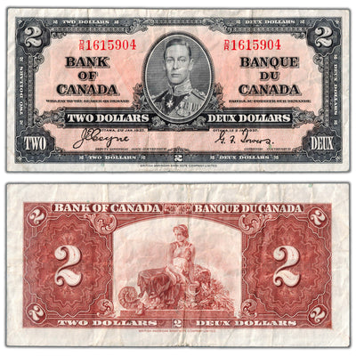 $2 1937 Bank of Canada Note Coyne-Towers D/R Prefix BC-22c - F/VF