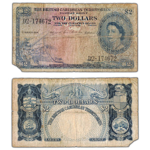 SOLD British Caribbean Territories 1954 $2 Two Dollars Note P #8b - Filler