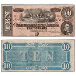 United States 1864 $10 Confederate States of America Note - EF