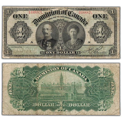 SOLD $1 1911 Dominion of Canada Note Black Line Series L DC-18c