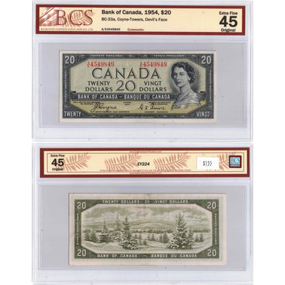 SOLD $20 1954 Bank of Canada Note Devil Face A/E Prefix BC-33a - BCS EF-45
