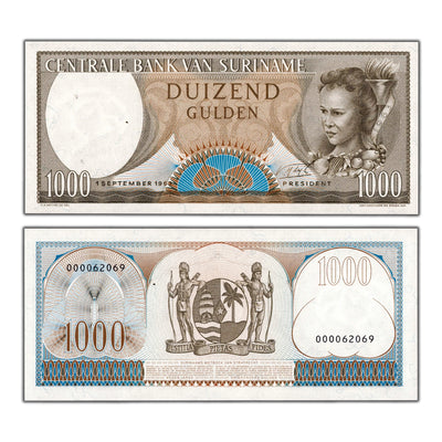 Suriname 1963 1000 Gulden Note P #124 - Choice Uncirculated