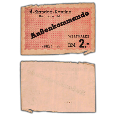 SOLD Germany 1944 WWII Buchenwald 2 Reichsmark Concentration Camp Note - Damaged