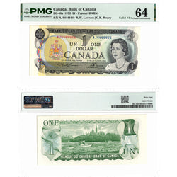 $1 1973 Bank of Canada Note AJ Prefix Solid Serial 4444444 BC-46a - PMG Ch UNC-64