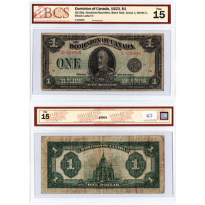 $1 1923 Dominion of Canada Note Black Seal Series C DC-25a - BCS F-15