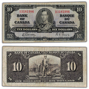 SOLD $10 1937 Bank of Canada Note Gordon-Towers S/D Prefix BC-24b - Fine