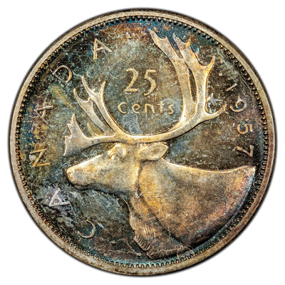 Canada 1957 25 Cents Quarter Silver Coin - Gem Uncirculated - Nice Colour!