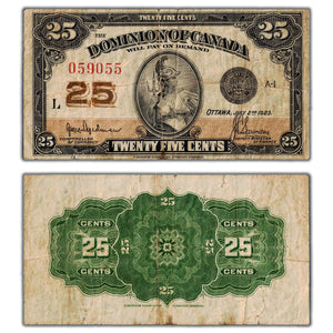 SOLD 25 Cents 1923 Dominion of Canada Shinplaster Note DC-24b - Small Edge Tears