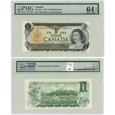 $1 1973 Bank of Canada Note *IG Replacement Prefix BC-46aA - PMG UNC-64 EPQ