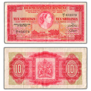 SOLD Bermuda 1957 10 Ten Shillings Note P #19b - VF
