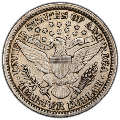 Untied States 1892 25 Cents Barber Quarter Silver Coin - EF