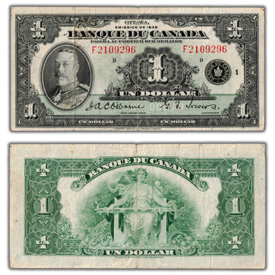 SOLD $1 1935 Banque du Canada Note French Text BC-2 - F/VF