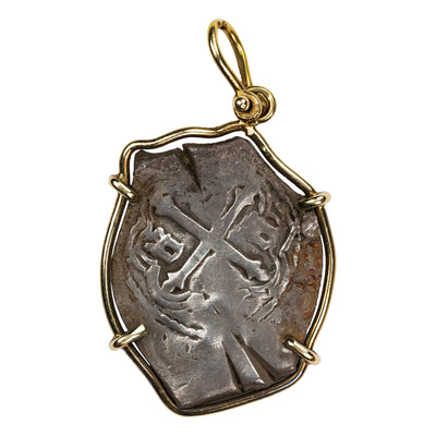 SOLD Mexico (N.D) Shield Type 2 Reales Cob - 14kt Gold Bezel - 8.85g Total Weight