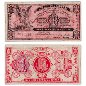 Peru Iquitos Revolution 1921 1  Libra Note P #S606a - VF (small holes)