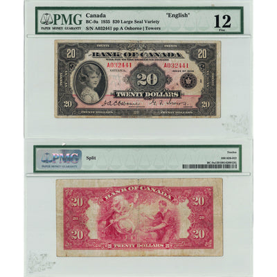 $20 1935 Bank of Canada Note English Text Large Seal BC-9a - PMG F-12