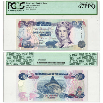 SOLD Bahamas 2000 $100 Note P #67 - PCGS Superb UNC-67 PPQ