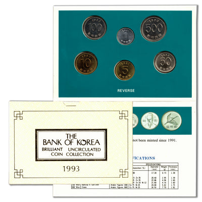 Korea 1993 6-Coin Brilliant Uncirculated Mint Set - Scarce Issue