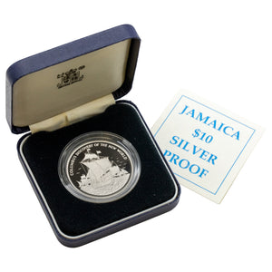 SOLD Jamaica 1989 $10 Sterling Silver Proof Coin - Columbus Discovery Commemorative