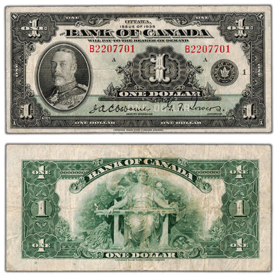 $1 1935 Bank of Canada Note English Text Letter 'B' BC-1 - F/VF