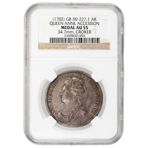 SOLD Great Britain (1702) Queen Anne Accession Silver Medal - NGC AU-55