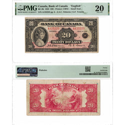 $20 1935 Bank of Canada Note English Text Small Seal BC-9b - PMG VF-20