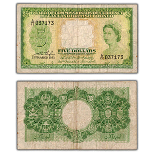 SOLD Malaya & British Borneo 1953 $5 Five Dollars Note P #2