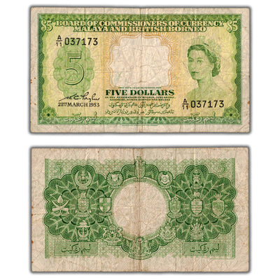 SOLD Malaya & British Borneo 1953 $5 Five Dollars Note P #2