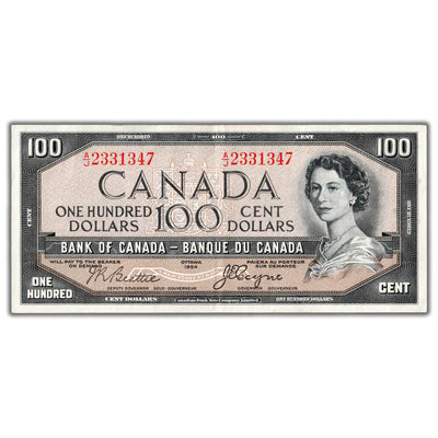 $100 1954 Bank of Canada Note Devil Face A/J Prefix BC-35b - EF+