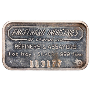 SOLD Engelhard Industries 1oz .999 Fine Silver Bar - 6 Digit Serial