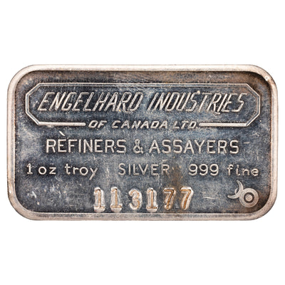 SOLD Engelhard Industries 1oz .999 Fine Silver Bar - 6 Digit Serial