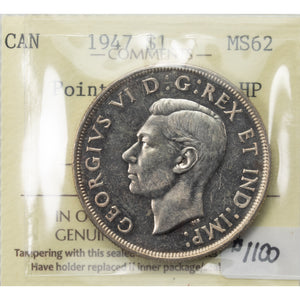 SOLD Canada 1947 Pointed 7 4xHP $1 Silver Dollar Coin - ICCS MS-62