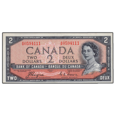 SOLD $2 1954 Bank of Canada Devil Face Note A/B Prefix BC-30a - EF/AU