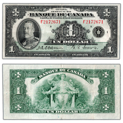 $1 1935 Banque Du Canada Note French Text BC-2 - VF-20 (tear/pressed)